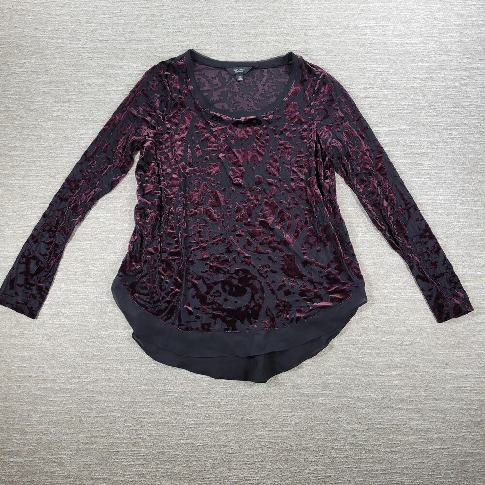 Simply Vera Wang Velvet Burnout Top Womens M Plum Sheer Hem Witchy Fairycore
